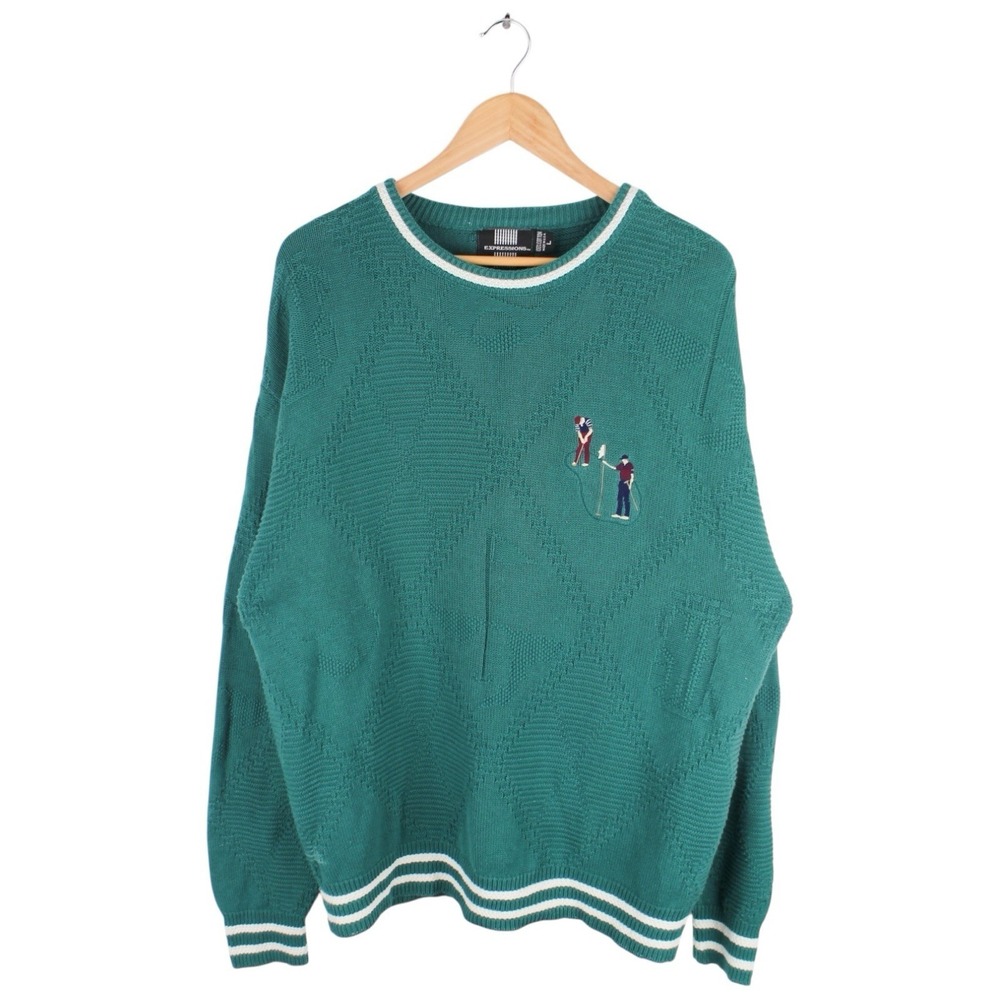 Vintage Expressions Golf Knit Sweater Men's Size Large Argyle Embroidered